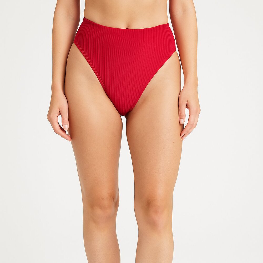 NWT L*Space Frenchi Bikini Bottom Red Ribbed High Waist Swimwear –‎ Women’s XL